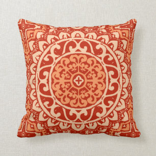 Coussin Soleil du Sud-Ouest Mandala, Coral Orange