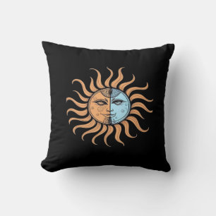 Coussin Soleil et Lune Vintage Bohème Abstrait