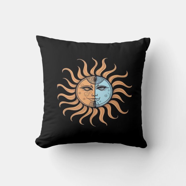 Coussin Soleil et Lune Vintage Bohème Abstrait (Recto)