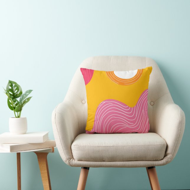 Coussin Soleil et Vagues Abstraits Modernes Vibrants (Chaise)