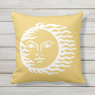 Coussin Soleil Humain Visage Mustard Jaune