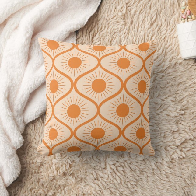 Coussin Soleil Orange Abstrait sur Ogee du Milieu de Siècl (Couverture)