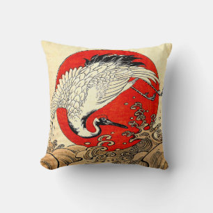 COUSSIN SOLEIL ROUGE, CRANE DE VOL JAPONAISE ET VAGUES MAR