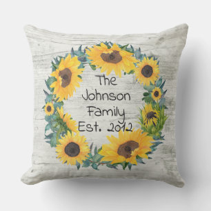 Coussin Soleil Rustique Fleur de Tournesol Nom de Famille