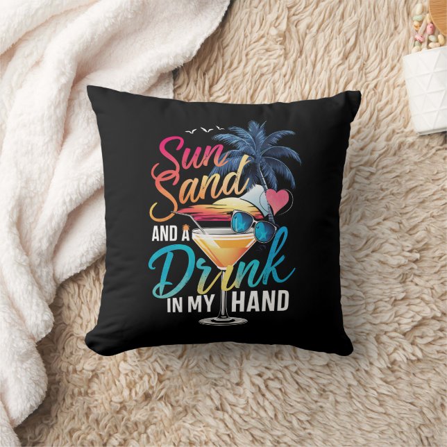 Coussin Soleil, sable et un verre à la main, croisière de  (Couverture)