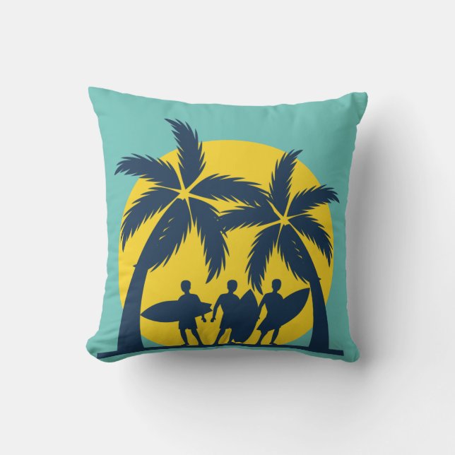 Coussin Soleil surf et palmiers surf cool (Recto)