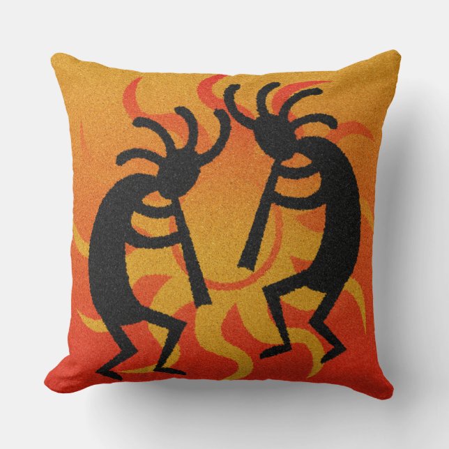 Coussin Soleil Tribal De Kokopelli Sud-Ouest Noir Et Orang (Recto)
