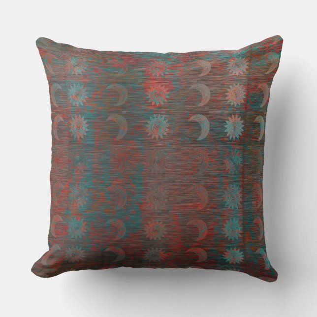 Coussin Soleils Lunes Rouges Turquoise Grunge Subtils (Recto)