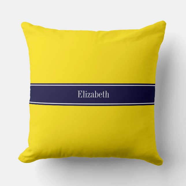 Coussin Solid Yellow, Navy Blue Ribbon Monogram (Recto)