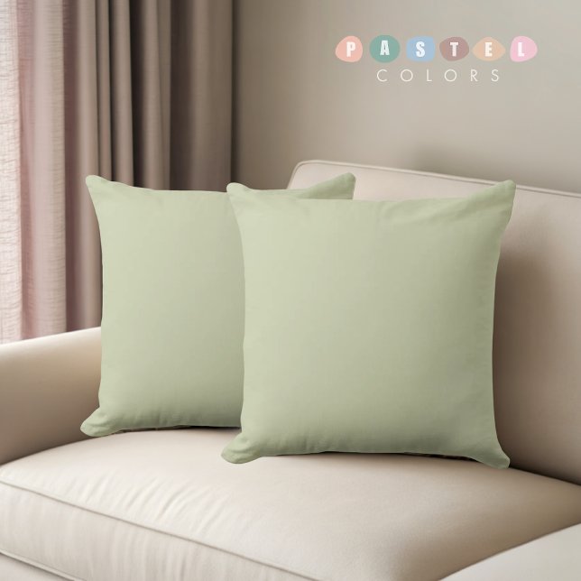 Coussin Solide doux Pastel Sage Moss Green Colo (Solid Soft Light Pastel Sage Moss Green Colo Throw Pillow)