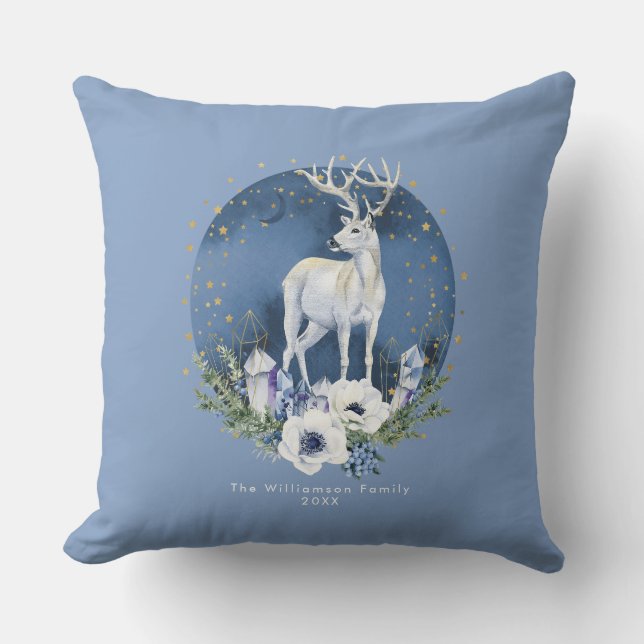 Coussin Solstice d'hiver Deer Bleu Blanc Noël (Recto)