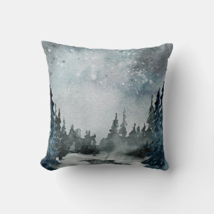 Coussin Solstice d'hiver Forêt de bois Nuit Ciel scène