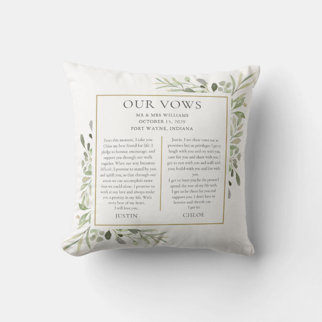 Coussin Son Et Son Mariage Vows Photo Green Foliage (Recto)