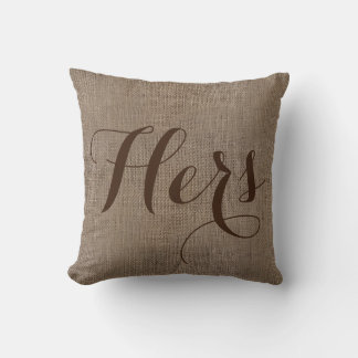 Coussin Son Mariage Rustique, Burlap-Look, garde ses heure