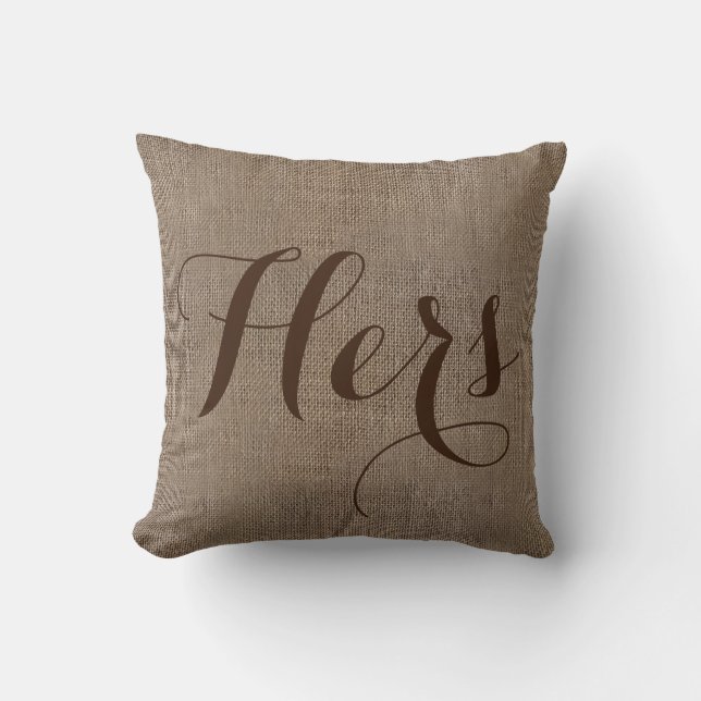 Coussin Son Mariage Rustique, Burlap-Look, garde ses heure (Recto)