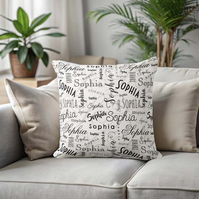 Coussin Sophia Typographie noir blanc (Créateur téléchargé)