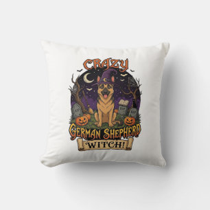 Coussin Sorcière allemande folle de la chienne d'Halloween