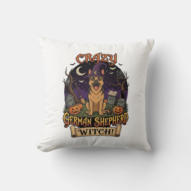 Coussin Sorcière allemande folle de la chienne d'Halloween (Recto)