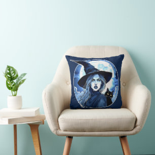 Coussin Sorcière avec un Chat - Wicca Halloween 2