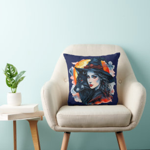 Coussin Sorcière avec un Loup - Amusement de Fan de Hallow