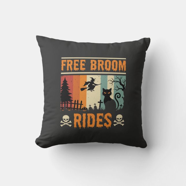 Coussin Sorcière Chat de Balades de Balai Gratuits Hallowe (Recto)