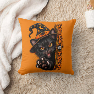 Coussin Sorcière Chat Noir Effrayant Halloween Trick or Tr