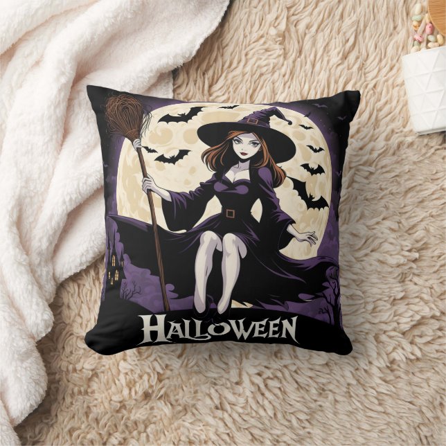 Coussin Sorcière dans un paysage éffrayant sous une pleine (Couverture)