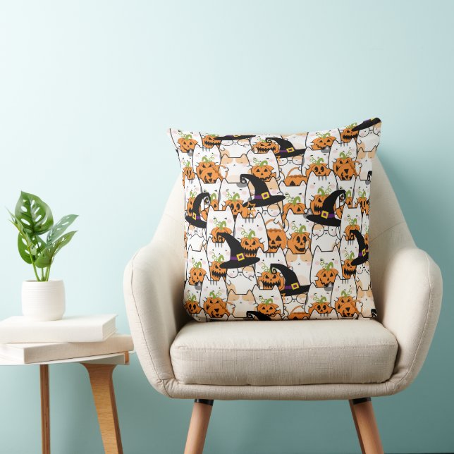 Coussin Sorcière de chat mignonne tenant Bumkin Halloween (Chaise)
