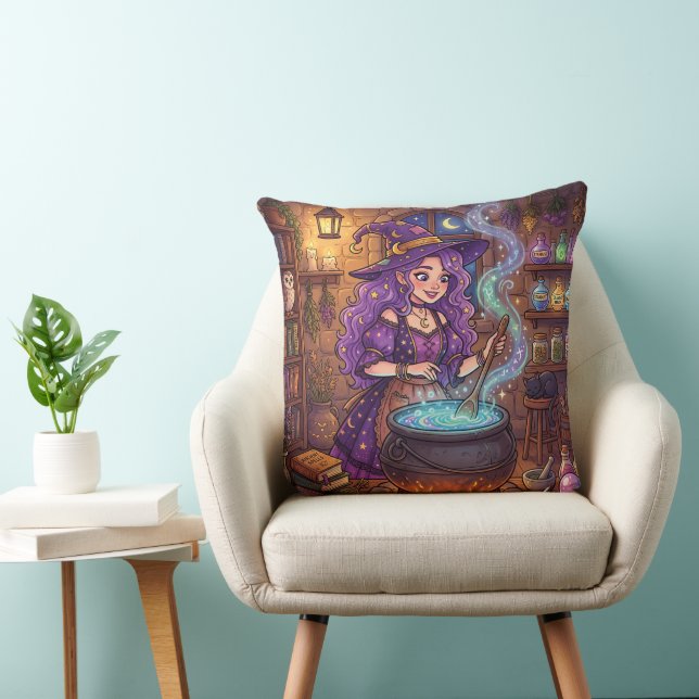 Coussin Sorcière de dessin animé faisant une potion d'amou (Chaise)