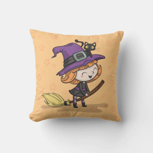 Coussin Sorcière de Halloween et carreau mignons du chat