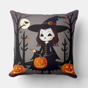 Coussin Sorcière d'Halloween avec citrouilles