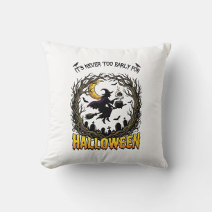 Coussin Sorcière d'Halloween Chaudron Lune Cimetière Arbre