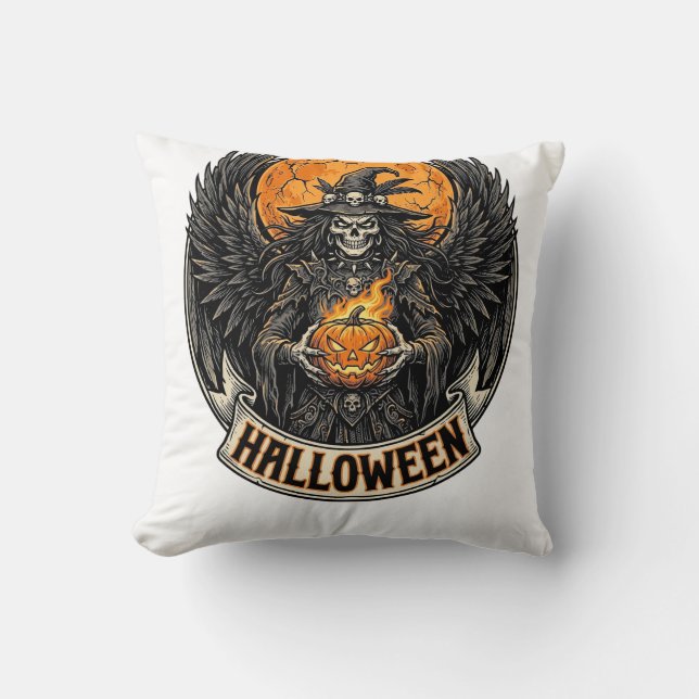 Coussin Sorcière d'Halloween gothique vintage (Recto)