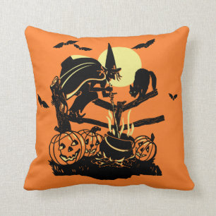 Coussin Sorcière d'Halloween vintage sur l'oreiller à la