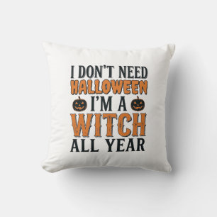 Coussin Sorcière drôle toute l'année Typographie Halloween