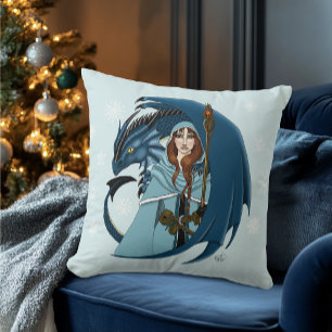Coussin  Sorcière du dragon bleu Flocons de neige