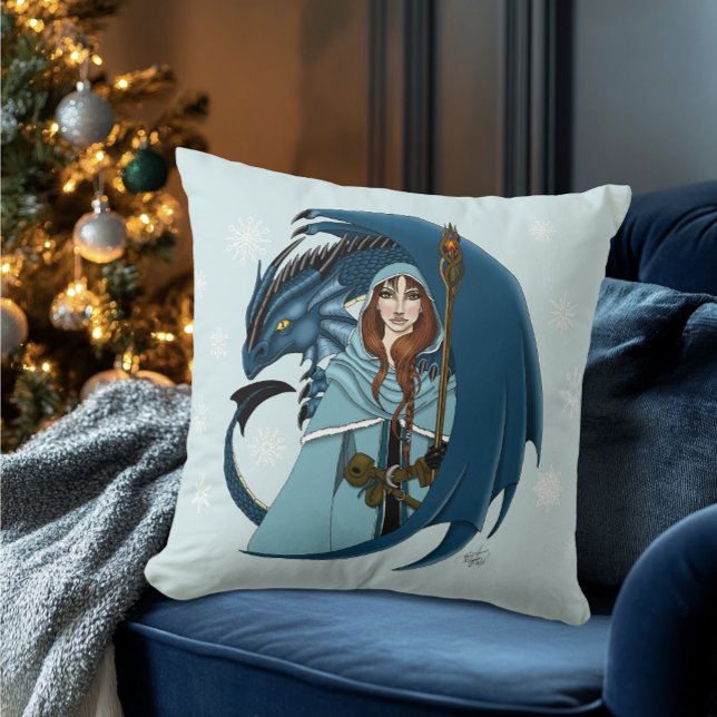 Coussin  Sorcière du dragon bleu Flocons de neige (Créateur téléchargé)