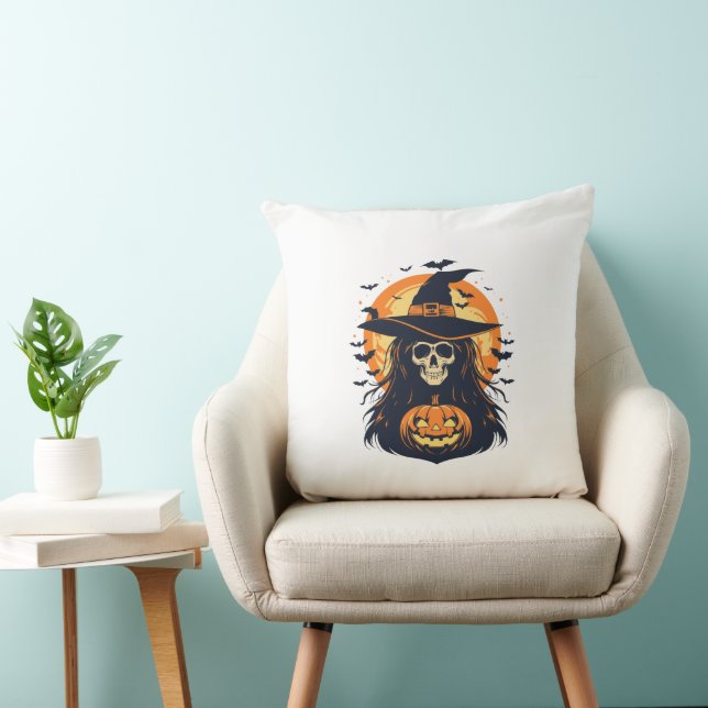 Coussin Sorcière effrayante avec un citrouille (Chaise)