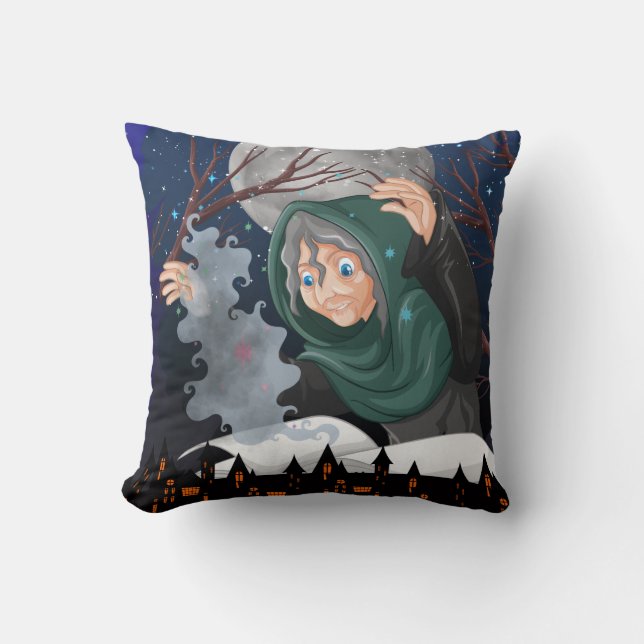 Coussin  Sorcière effrayante & Maison hantée Halloween🌙 (Recto)