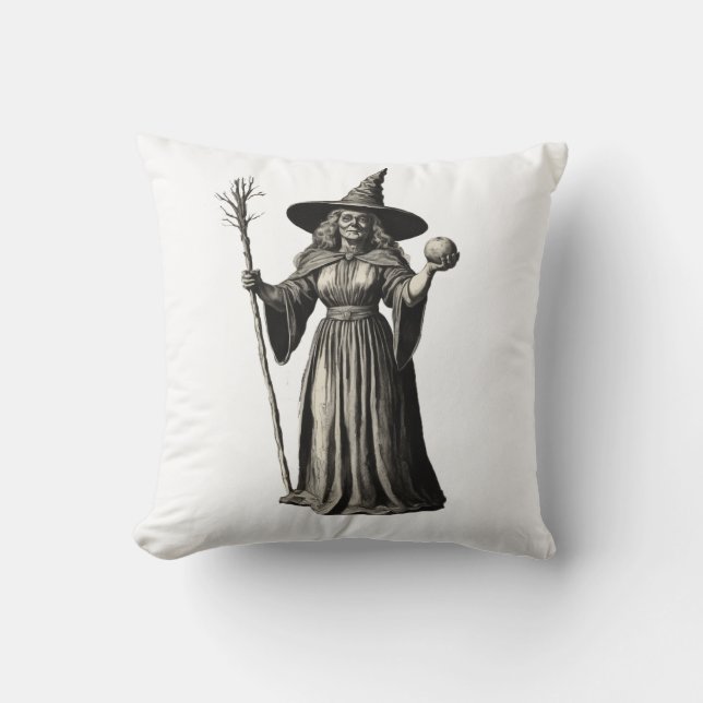 Coussin Sorcière et balai à la mode Éffrayant Halloween (Recto)