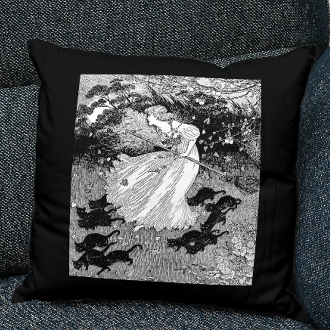 Coussin Sorcière et chats noirs au clair de lune (Créateur téléchargé)