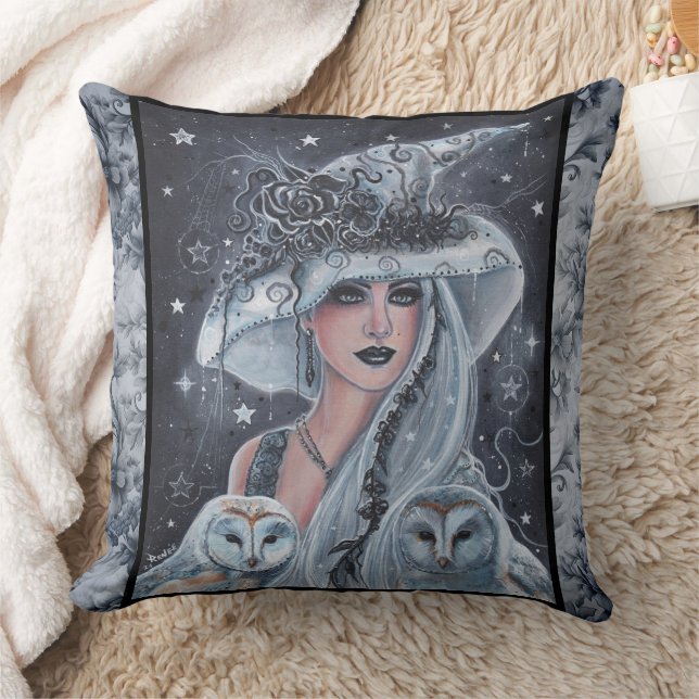 Coussin Sorcière et hibou d'Halloween (Couverture)