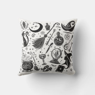 Coussin Sorcière Magique Fantaisiste Wiccan Païen Noir & B