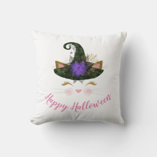 Coussin Sorcière mignonne heureuse de Halloween Kitty