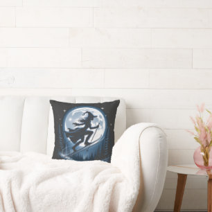 Coussin Sorcière mystique skiant au lever de la lune