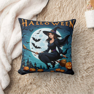 Coussin Sorcière qui monte la nuit d'Halloween