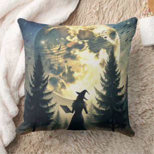 Coussin Sorcière sous la pleine lune, nuit enchantée