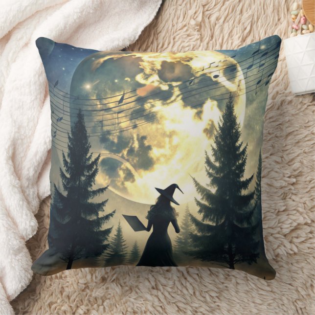 Coussin Sorcière sous la pleine lune, nuit enchantée (Couverture)