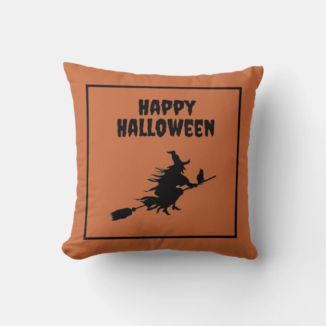 Coussin Sorcière sur chambre avec chat Halloween (Recto)
