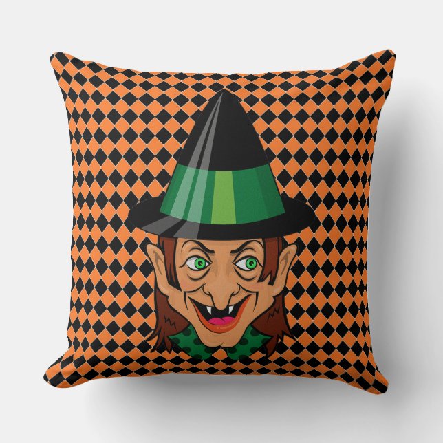Coussin Sorcière vintage d'Halloween (Recto)
